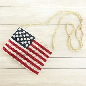 Vintage Amanda Smith Beaded USA Flag Purse Patriotic Crossbody 6.5" x 4.5"